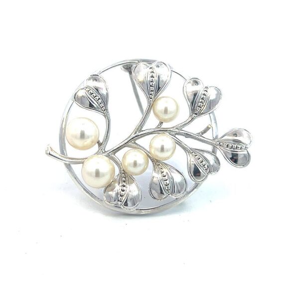 Mikimoto Estate Akoya Pearl Circular Flower Brooch Pin Sterling Silver M421 - Picture 8 of 12